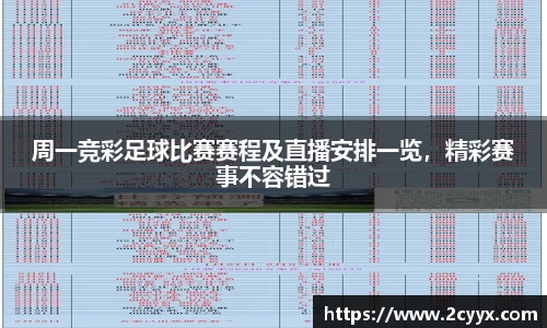 周一竞彩足球比赛赛程及直播安排一览，精彩赛事不容错过